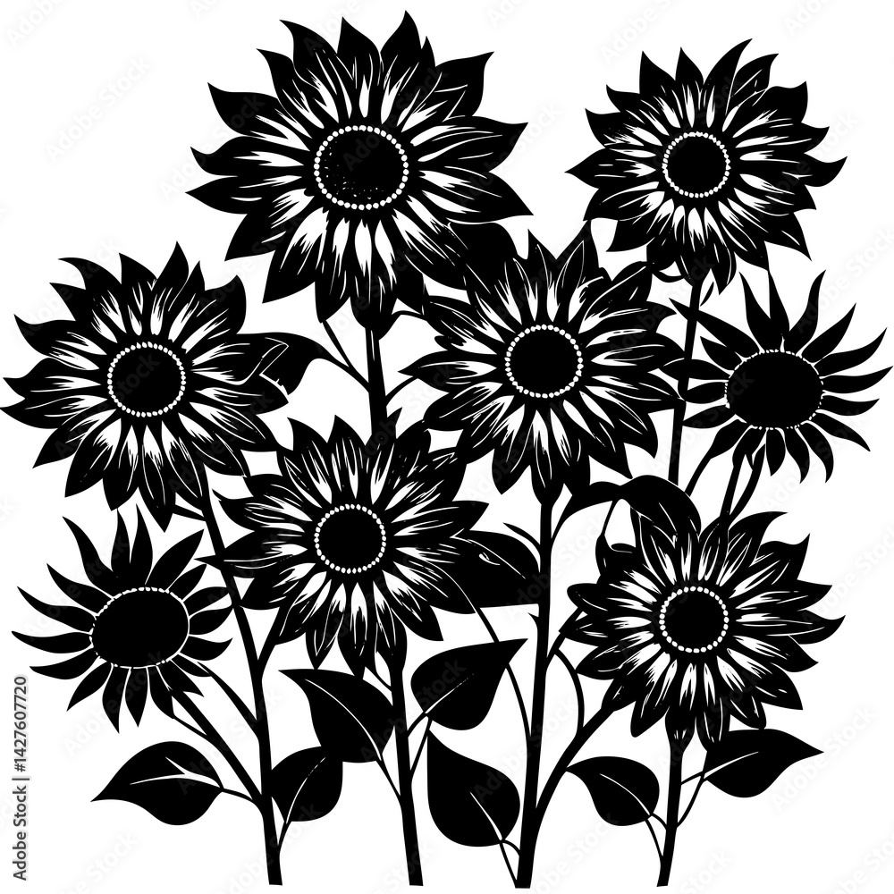 Fototapeta premium black silhouette of sunflowers flower 