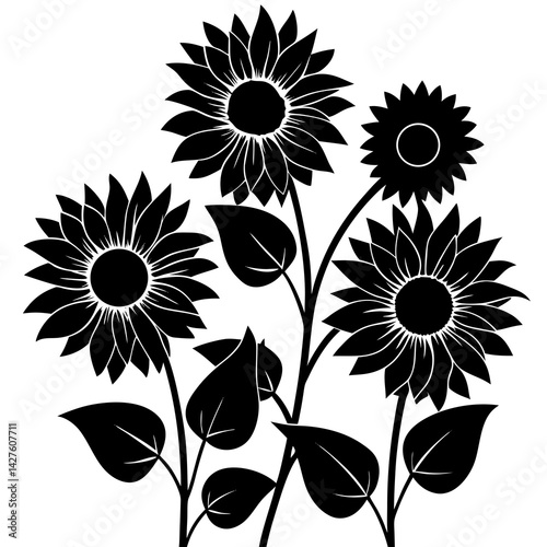 black silhouette of sunflowers flower 