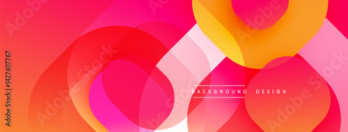 Abstract vibrant background. Overlapping circles create dynamic composition. Warm color palette dominates, featuring shades of red, orange, pink. Modern design element.