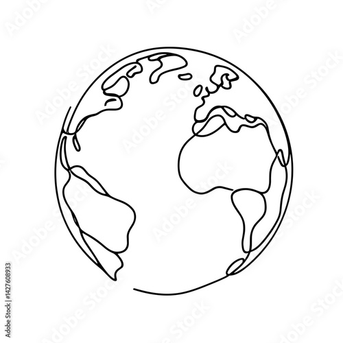 Planet Earth in simple continuous line art