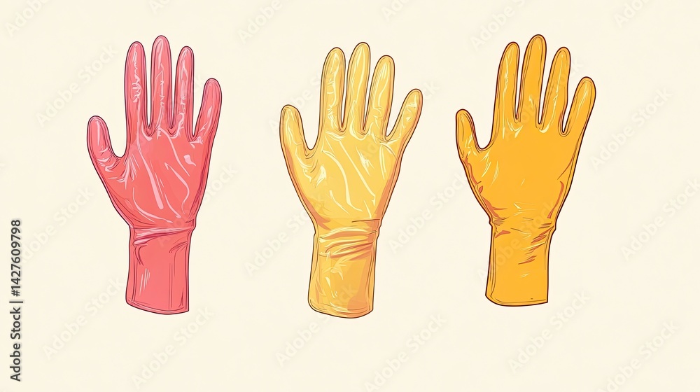 Fototapeta premium Colorful Rubber Gloves Cleaning with Hygiene, and Protection.