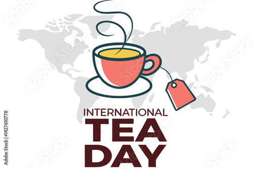 Celebrate International Tea Day with this image featuring a teacup and world map.