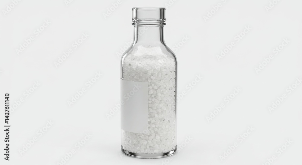 Clear Bottle with White Crystals and Label Clear Bottle with White Crystals and Label