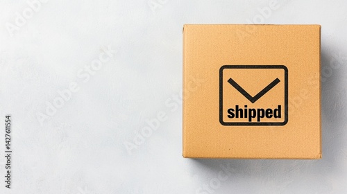 A brown shipping box with a 