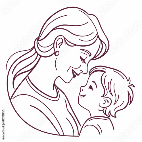 A simple line illustration depicting the loving bond between a mother and child.
