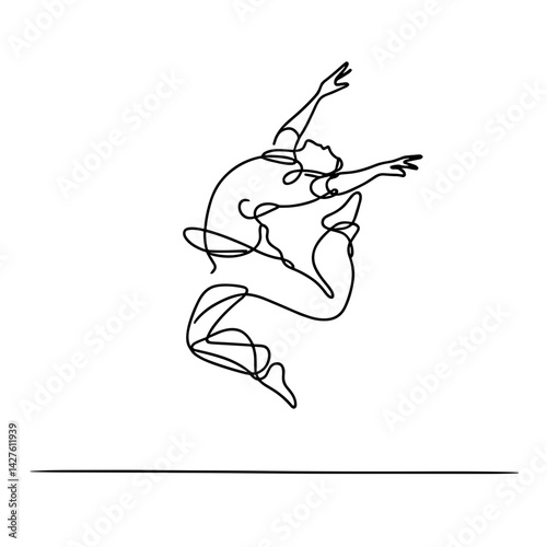 Contemporary dancer jumping in expressive pose line art