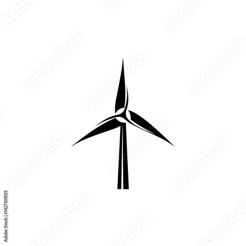 Stylized black windmill icon on white background, concept for eco-friendly energy, renewable resources, and sustainable technology
