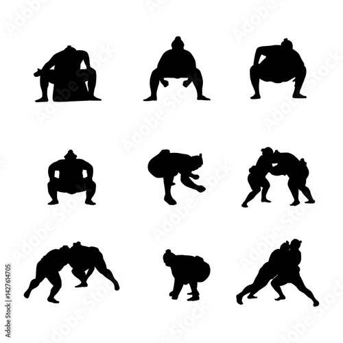 illustration silhouette sumo collection set