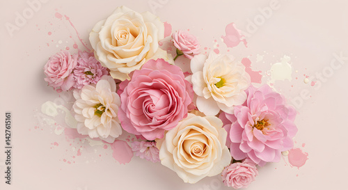 Elegant Floral Arrangement Featuring Roses and Dahlias with Soft Color Palette