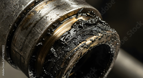 Metal Component With Thick Oily Buildup Close-Up Industrial Maintenance