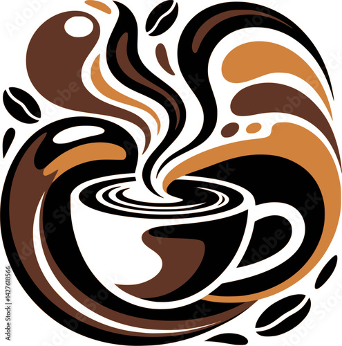 Abstract Coffee Aroma Wall Art – Swirling Organic Shapes in Earthy Browns and Burnt Orange – Vector Illustration for Café Decor