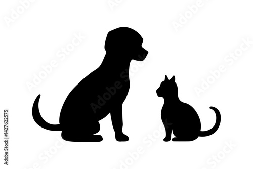 Hand-drawn vector illustration of a cat and dog silhouette in side view perfect for pet designs, animal themed projects.