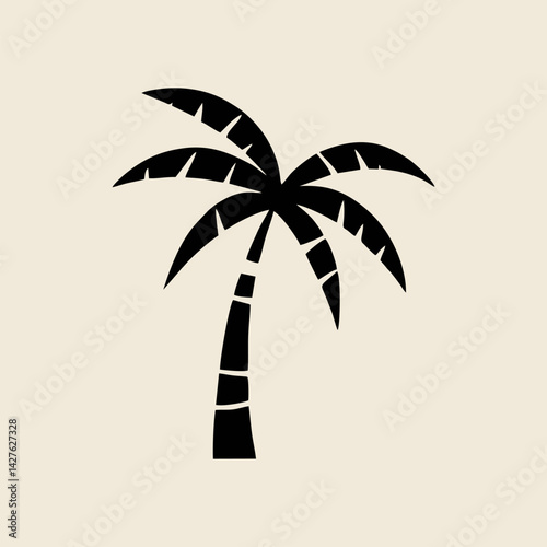 Silhouette of tropical coconut palm tree in simple minimal vector design for summer themes