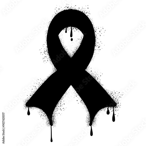 Black awareness ribbon with black spray paint graffiti