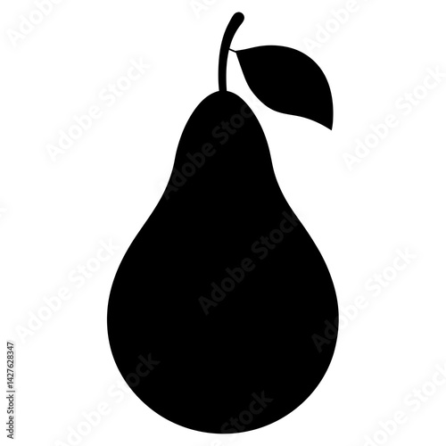 Black and White Pear Silhouette – Minimal Fruit Vector Illustration