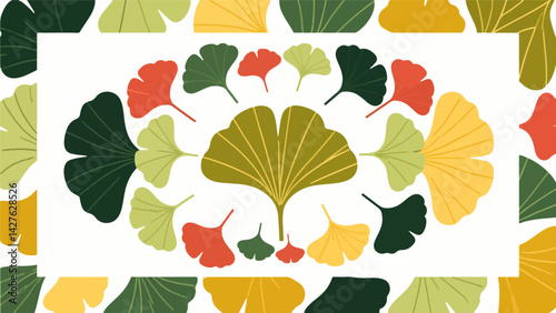The vector pattern of ginkgo leaves forms a border.