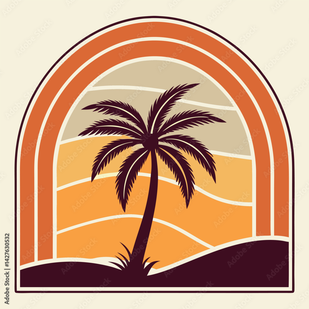 Retro Palm Tree Sunset Beach Graphic Design Retro Palm Tree Sunset Beach Graphic Design