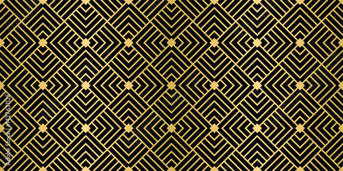 Geometric gold on black art deco pattern tightly aligned