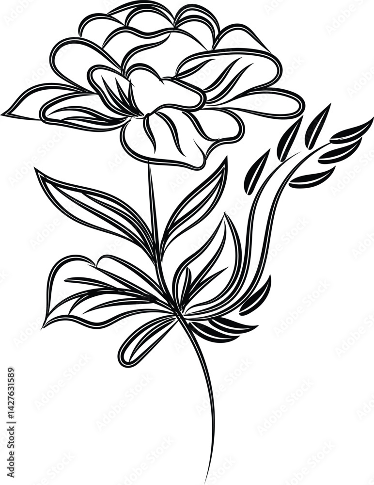 Obraz premium Elegant Black and White Line Art Flower Illustration