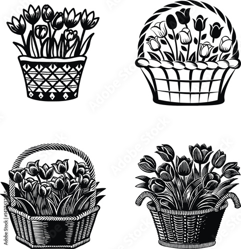 Tulip Flower Basket Svg