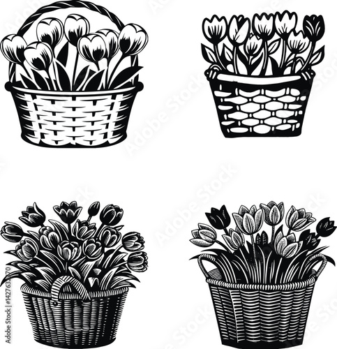 Tulip Flower Basket Svg