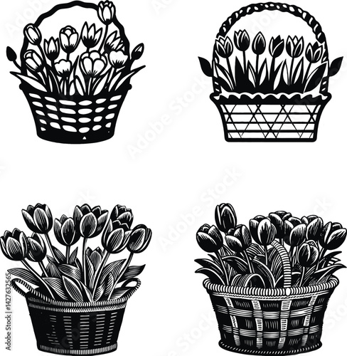 Tulip Flower Basket Svg