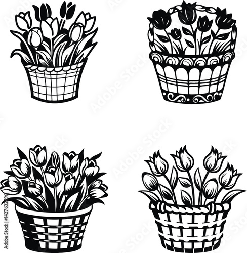 Tulip Flower Basket Svg