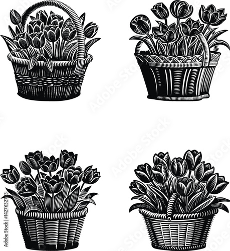 Tulip Flower Basket Svg
