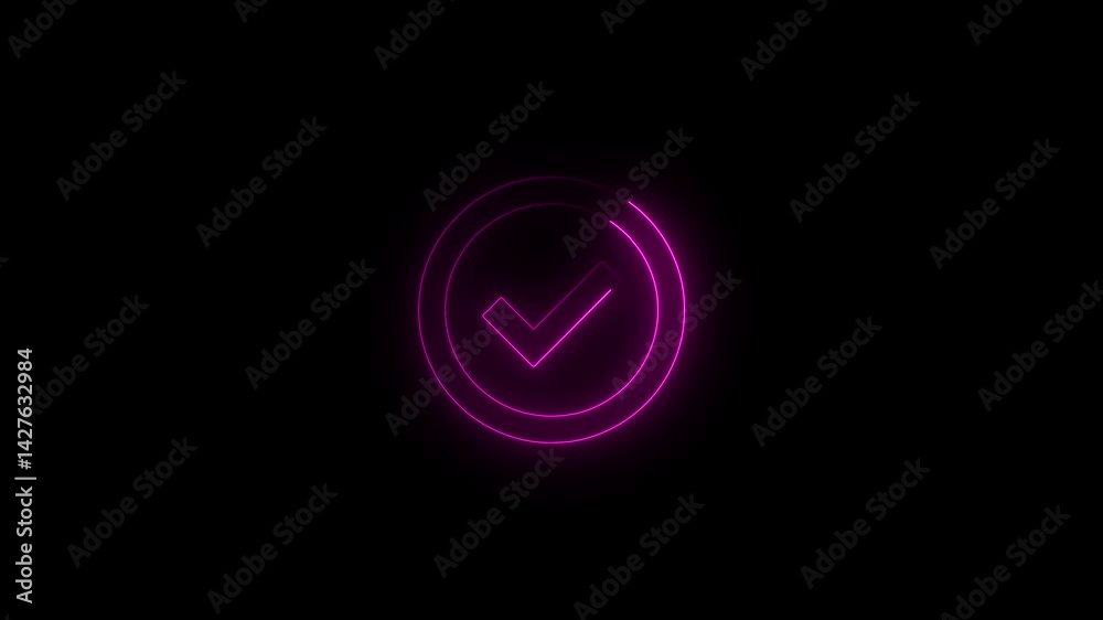 Glowing neon line check mark icon animation.4k motion graphic video animation.on a isolated black background Glowing neon line check mark icon animation.4k motion graphic video animation.on a isolated black background