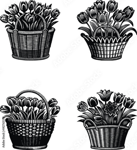 Tulip Flower Basket Svg