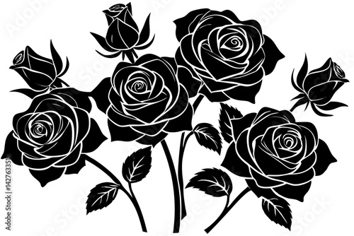 A striking monochrome silhouette of elegant roses, capturing the timeless beauty of these classic flowers with delicate detail. generative AI