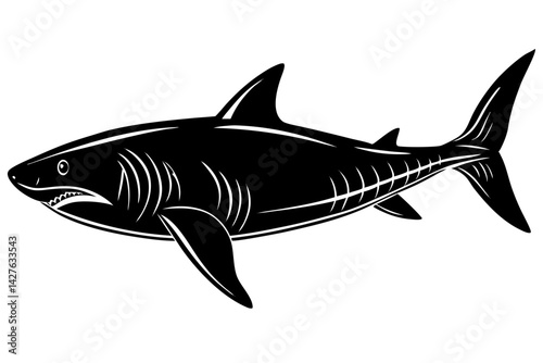 Shark silhouette, powerful predator of the ocean depths, fierce and majestic. Generative AI