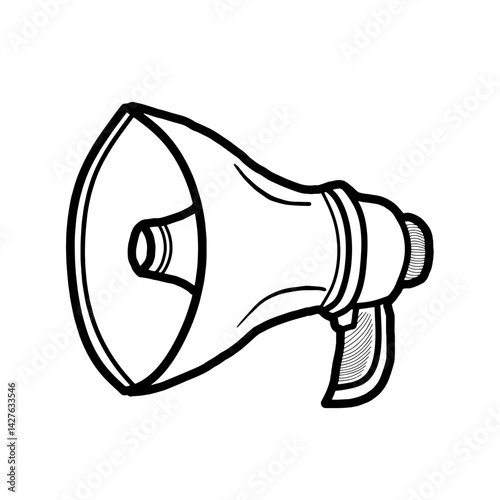 Vector Single Sketch Illustration, Loudspeaker on Isolated White Background. Megaphone Outline Icon, Speakerphone Outline