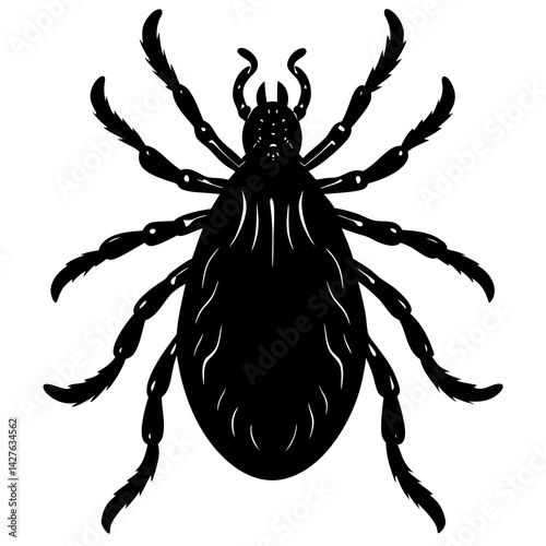 Black and White Tick Silhouette – Insect Vector Illustration


