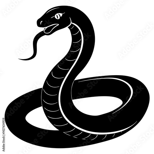Black and White Cobra Snake Illustration – Tribal Style Tattoo Design


