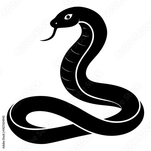 Black and White Cobra Snake Illustration – Tribal Style Tattoo Design

