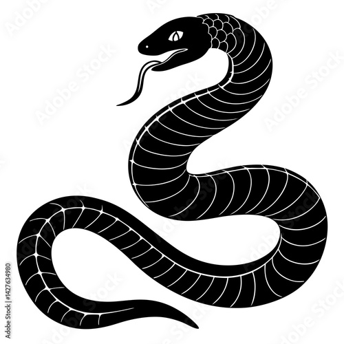 Black and White Cobra Snake Illustration – Tribal Style Tattoo Design

