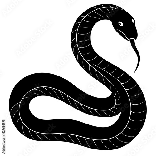 Black and White Cobra Snake Illustration – Tribal Style Tattoo Design

