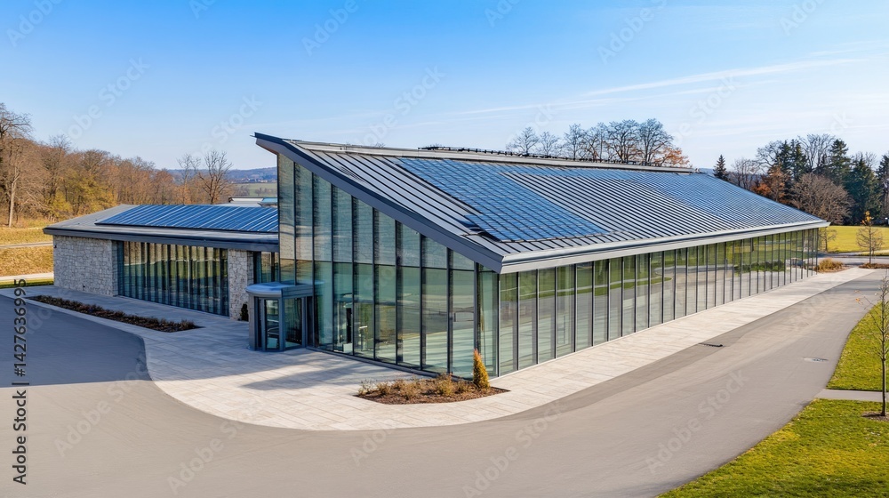 Modern EcoFriendly Building with Solar Panels. Modern EcoFriendly Building with Solar Panels.