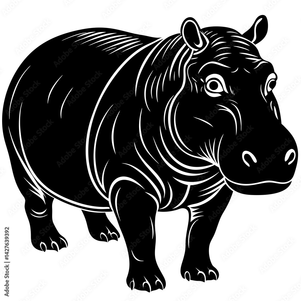 Fototapeta premium black silhouette of a Hippopotamus animal 