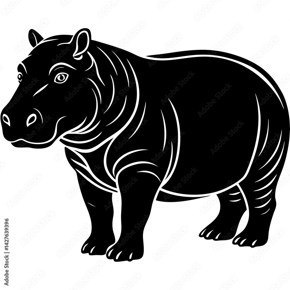 Fototapeta premium black silhouette of a Hippopotamus animal 