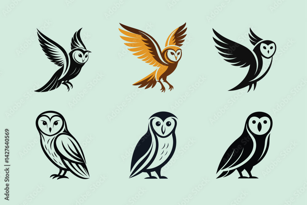 Fototapeta premium Barn Owl bird, silhouette vector illustration