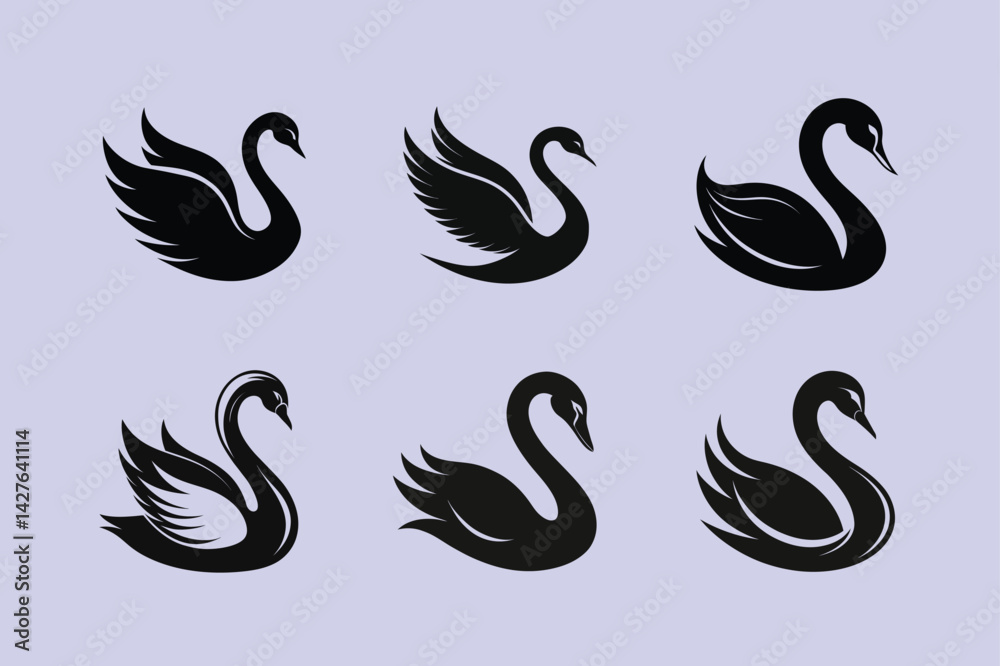 Fototapeta premium Mute Swan bird, silhouette vector illustration
