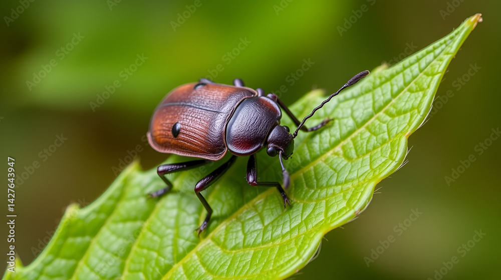 Naklejka premium purple stinkbug on green leaf