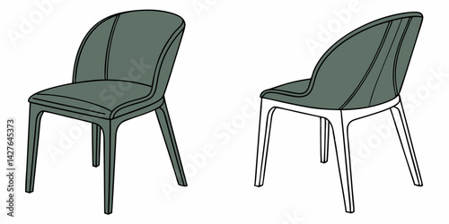 Front and back view of dark grey modern dining chair isolated on white background vector illustration.
