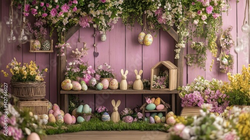 Pastel Easter Floral Garden Backdrop.