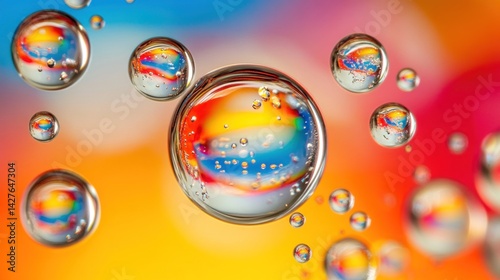 Vibrant water droplets refracting colorful light.