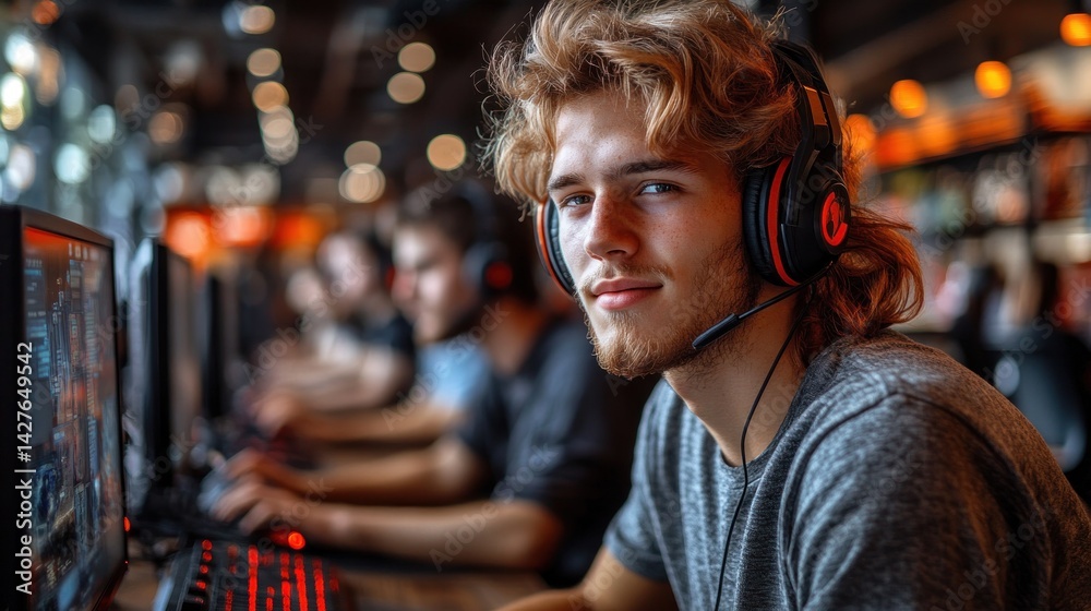 Obraz premium Gamer Focus: Young Man Concentrated on PC Game