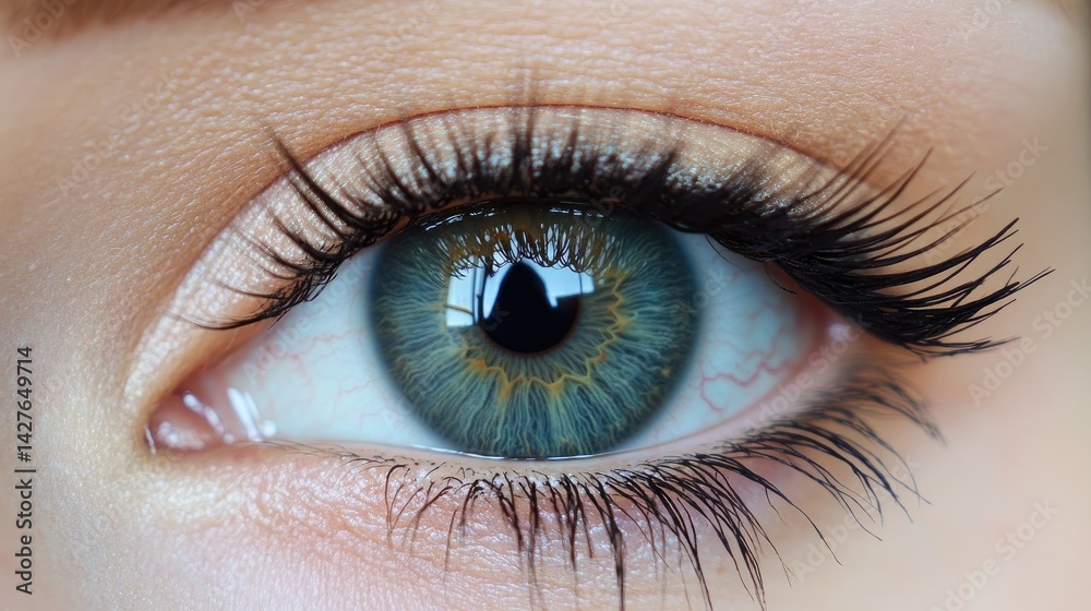 Obraz premium Macro Shot Of A Human Eye With Blue Iris And Long Eyelashes. Beauty Concept.