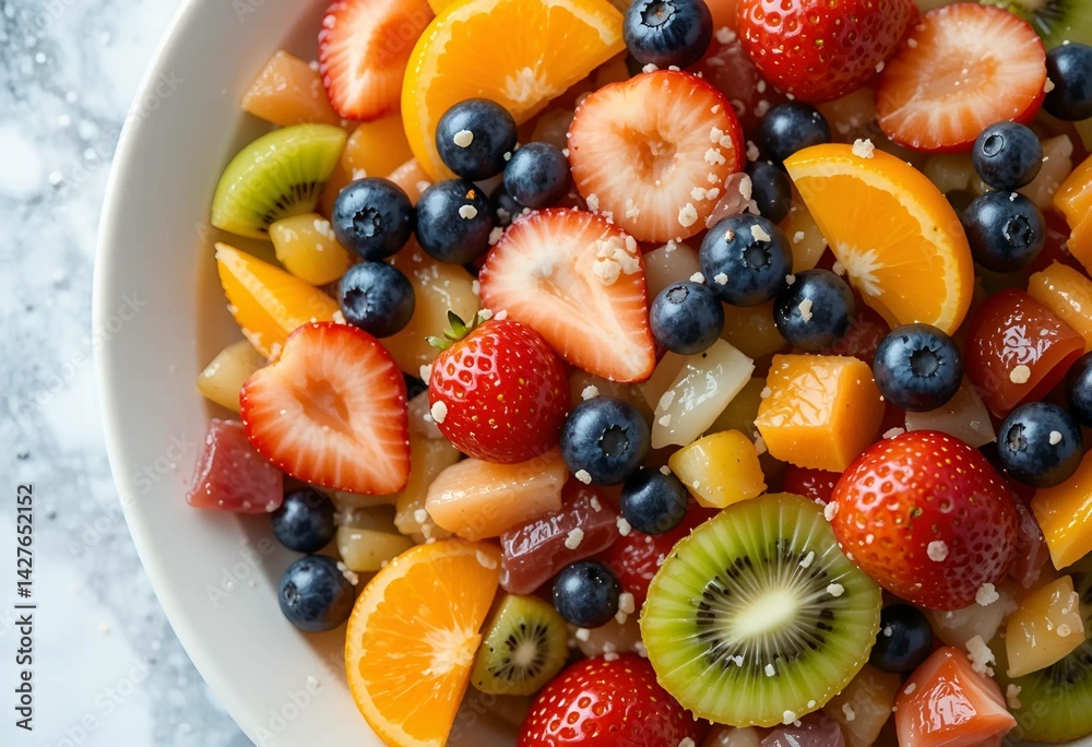 Obraz premium Colorful Fruit Salad with Strawberries, Kiwi, and Blueberries